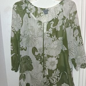 Floral Green Sheer Women's Top